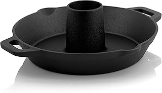 BBQ-Toro Gusseisen Hähnchenbräter Ø 28 cm | Ø 6 cm Aroma- Kegel | Geflügelbräter für Grill und Backofen | Chicken Roaster mit Aroma-Kegel und Auffangschale