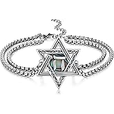 Sbzxbt Star of David Sterling Silver Chai Bracelet, Adjustable 7-9 inches, Silver, Modern, Unisex