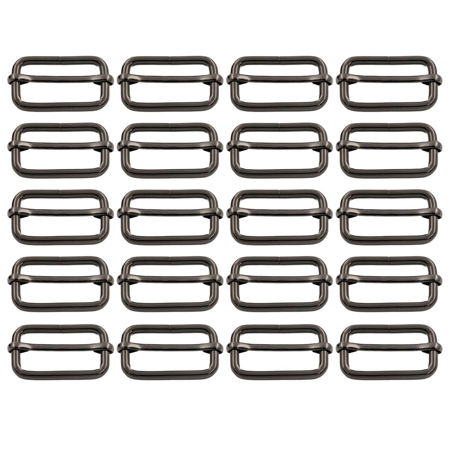 BIKICOCO Metal Slide Adjuster Buckle Tri-Glides with Movable Center Bar, for Straps, 1-1/4 x 5/8 Inch, Gunmetal, Pack of 20