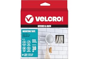 VELCRO Brand Kitchen and Bath Mounting Tape. Moisture Resistant Thin Design for Flush Mount. 10ft Heavy Duty Roll Holds 10 pounds. Easy Peel and Stick Application, White