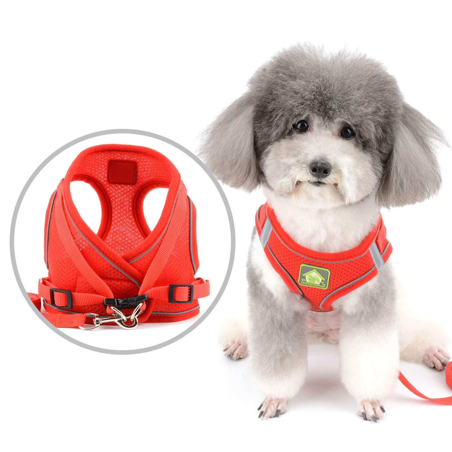 Zunea Small Dog Harness and Lead Set No Pull Puppy Vest Harnesses Adjustable Reflective Soft Mesh Step-in Pet Cat Harness Escape Proof for Walking, Bright Colors for Dogs Red XL