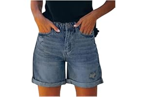 Jean Shorts Women High Waist Ripped Shorts Classic Y2k Denim Short Pants Distressed Rolled Hem Jeans with Pockets
