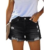 MixShe Womens Mid-High Waisted Ripped Denim Jean Shorts Stretchy Distressed Cutoff Summer Shorts
