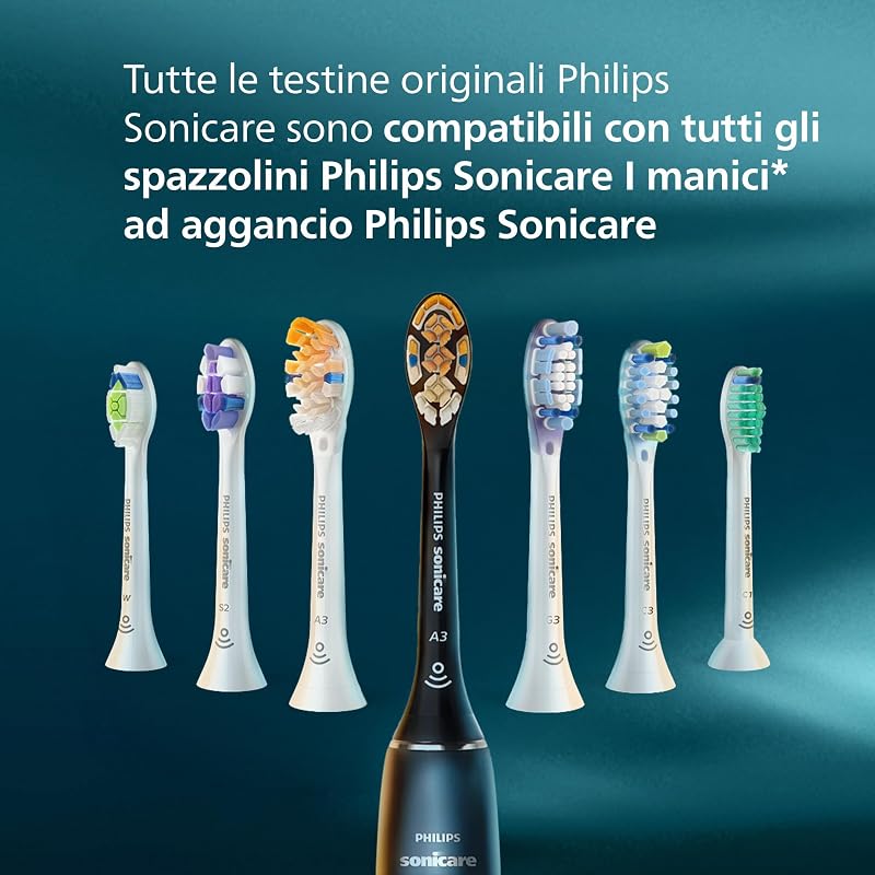 Sonicare W2 Optimal White, testine di ricambio originali, nero, confezione da 8, HX6068/88, Nuovo, 8 Testine