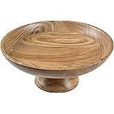 The Fine Living Co. Wooden Fruit Bowl with Pedestal, 12 inch Large Acacia Pedestal Bowl Serving Platter for Dessert, Round Serving Bowl for Cake, Snacks, Wedding, Natural, 12"x2"