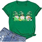 St. Patricks Day Shirt for Womens Cute Gnomes T-Shirt Shamrock Printed Shirts Short Sleeve Graphic Tees Tops