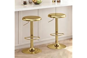 CAROLMADE Bar Stools Set of 2, Adjustable Metal Bar stools Swivel Counter Height Stool Backless Barstools for Kitchen Island 