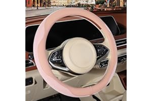 Binsheo Nappa Leather Pink Steering Wheel Cover, Advanced Microfiber Leather Non-Slip Breathable Fabric, Warm in Winter and Cool in Summer, Universal 15 inch