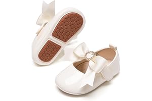 PHIRAMIN Baby Girls Mary Jane Flats - Infant Newborn Walking Shoes Soft Rubber Sole Princess Wedding