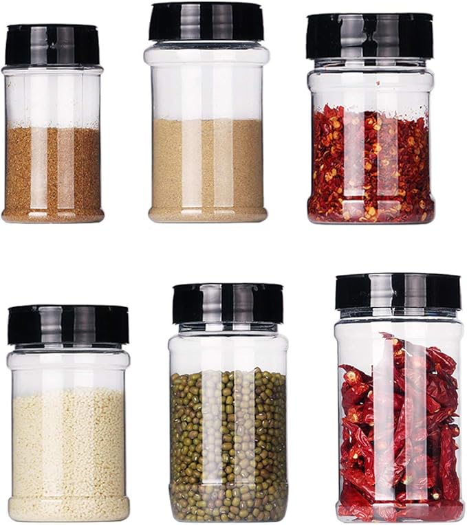 Empty Spice Jars,Yueser 6Pcs Transparent Plastic Empty Spice Bottle