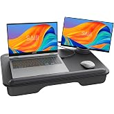 SAIJI Laptop Lap Desk with External Monitor Holder Fits Up to 17" Laptops | Lightweight Lap Tray Table Stand with Soft Leather Wrist Pad, Lap Desk with Cushion for Home Office Working/Gaming On Couch