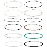 Wremily 4-12 Pieces Beaded Choker Necklaces for Women Boho Seed Bead Choker Set Hawaiian Handmade Turquoise Beach Beads Necklace Chain Jewelry