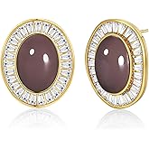 Large Chunky Brown Beige Tan Chocolate 18K gold plated Round Oval Button CZ Stud Enamel Statement Earrings for Women by SNGIA, Big Brown Bold Handmade Exaggerated Dome Retro Rounded Button Ball Trendy Bohemian Sparkly Jewelry Gifts, Unique Baroque Vintage Summer Beach Fashion Rhinestone Earrings Accessories, Round Thick Resin Circular Nickle Free Huggies Earrings.