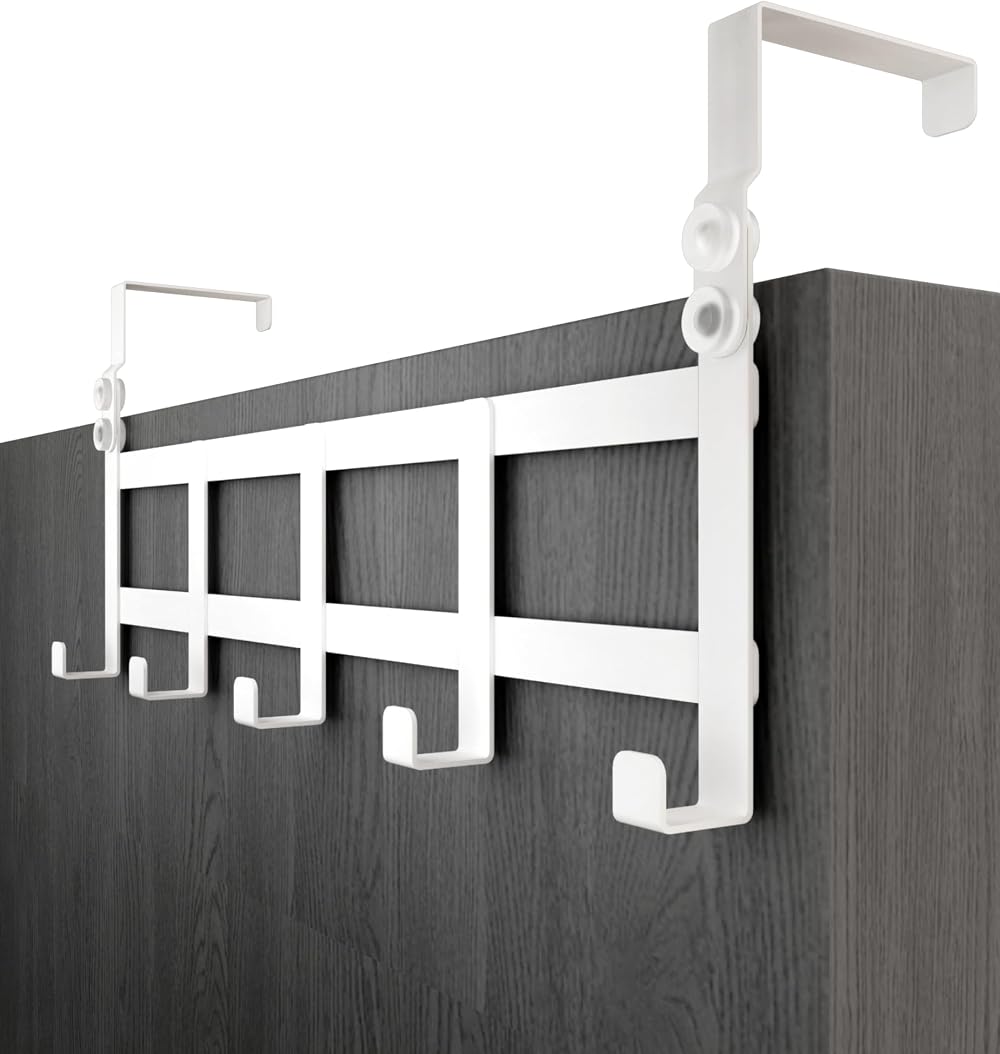 Menz White Over Door Hanger Coat Hooks for 4.1cm & 4.6cm Doors Sturdy Clothes