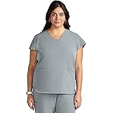 ave. Monroe Women's Scrub Top, Oversized, V-Neck Collar, 4-Way Stretch Fabric, Comfort, Easy Care Women's Scrubs, Wrinkle-Resistant, For Nurses & Medical Professionals, Machine Washable (XL, Gray)