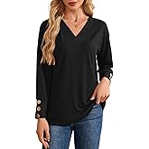YOKGO Women's Long Sleeve Shirts Spring Tunic Outfits 2026 Oversized V Neck Blouses Work Tops Business Basic Casual Tees