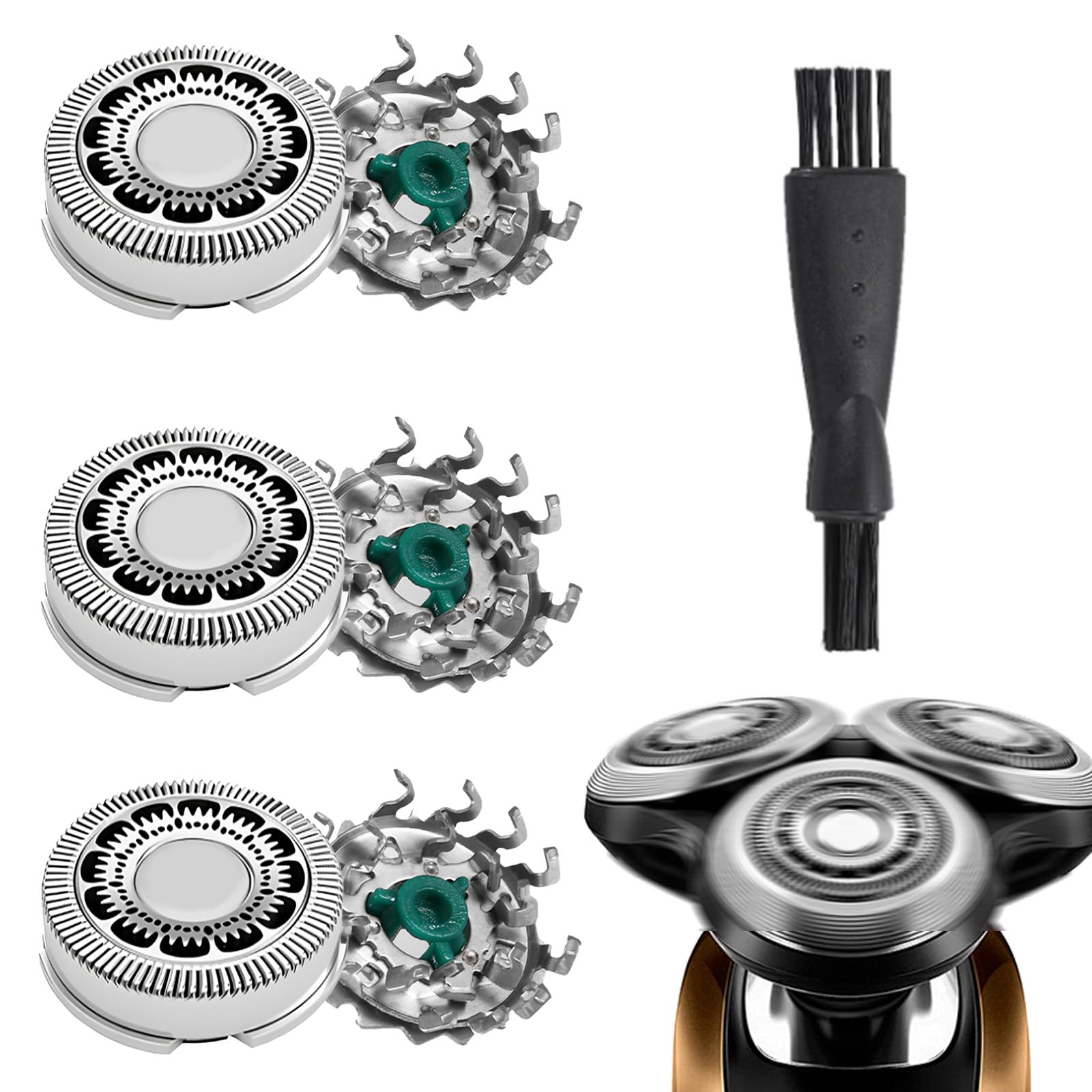 3 Pack SH90/72 Replacement Heads Compatible Series 9000 Shaver Heads Replacement with Cleaning Brush, Wet Dry Shaver Accessories Compatible with Series 8000(S8xxx)/SW97xx