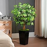 Keeplush 4ft Ficus Artificial Tree with 3 Natural Curved Trunks, 48" Tall Lush Faux Tree for Home Decor Indoor, Green Lifelike Fake Ficus Tree with Black Planter Pot
