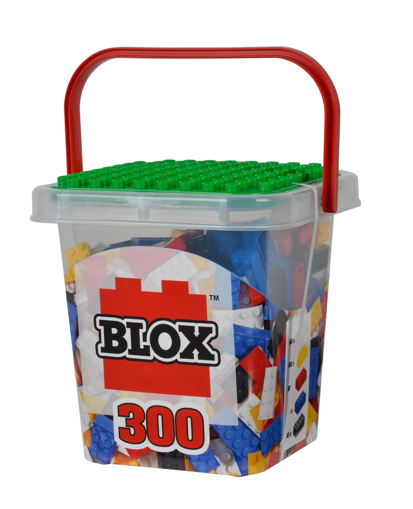 Simba Blox 300 104114202 Building Blocks for Children from 3 Years, 8 Stone Box with Base Plate, Fully Compatible, Assorted Colours, Black, Red, White, Yellow, Blue