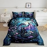 Feelyou Dragon Comforter Set Twin Size Comforter for Boys Girls Teens Wild Life Bedding Set Jungle Dragon Duvet Set Room Decor Balck Blue Quilt Set