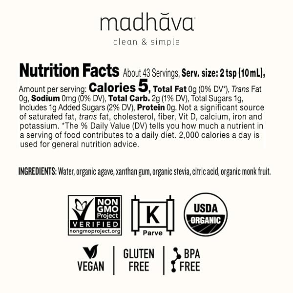 MADHAVA ORGANIC AGAVEFIVE, 16 OZ. BOTTLE (PACK OF 1)