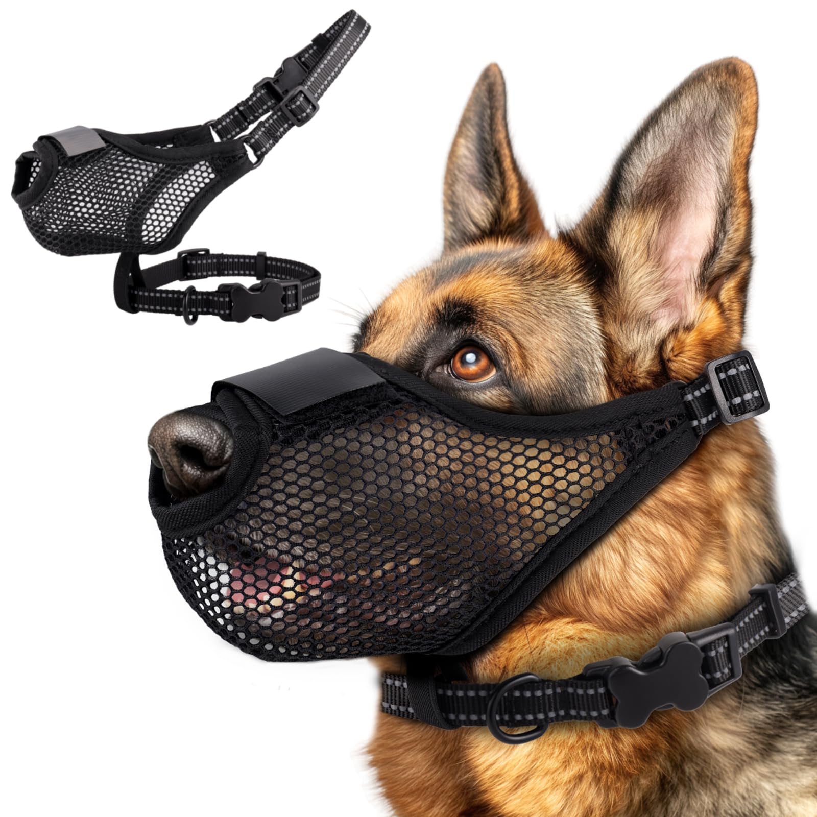 Photo 1 of BONTHEE Dog Muzzle, Soft Air Mesh, Breathable, Reflective, Adjustable, Allows Panting and Drinking, Perfect for Small, Medium, Large Dogs
