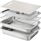 Stainless Steel BBQ Grilling Prep and Serve Tray Set, Food Preparation Container with Lid, Cutting Board, Wire Rack and Marinade Pan for Outdoor Cooking,Grill Gifts for Grill Lovers