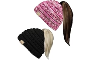 Funky Junque Kid's BeanieTail Children’s Ponytail Messy Bun Beanie Solid Ribbed Hat