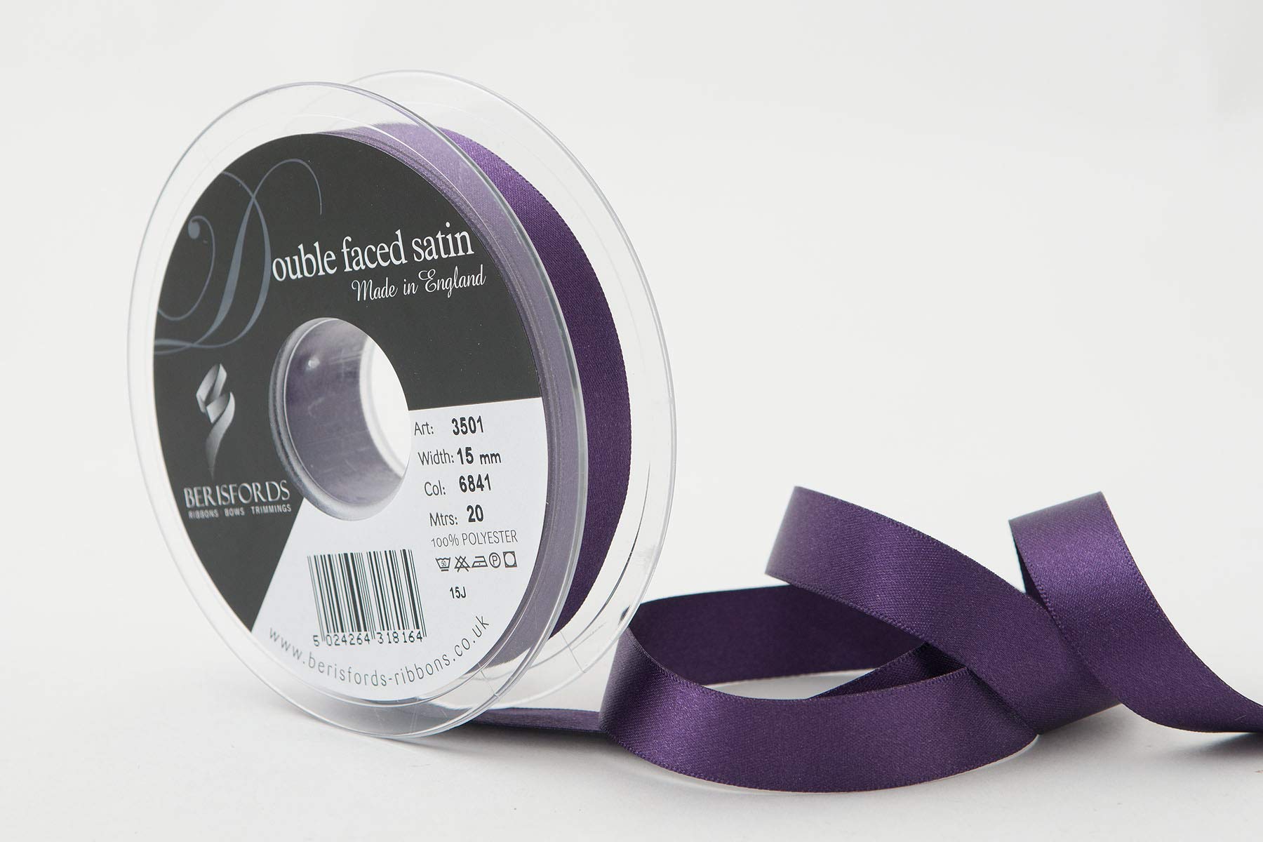 Berisfords Double FACE Poly Satin Ribbon, BlackBerry, 15 mm
