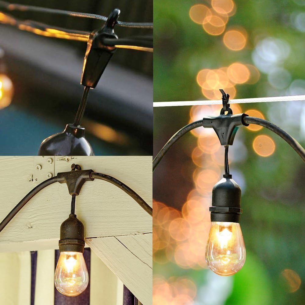 48FT Banord Outdoor String Lights, Commercial Grade Ambience LED Patio Lights with S14 2W Vintage Bulbs, Waterproof Hanging Lights String for Bistro Deck Backyard, E26 Socket - - 