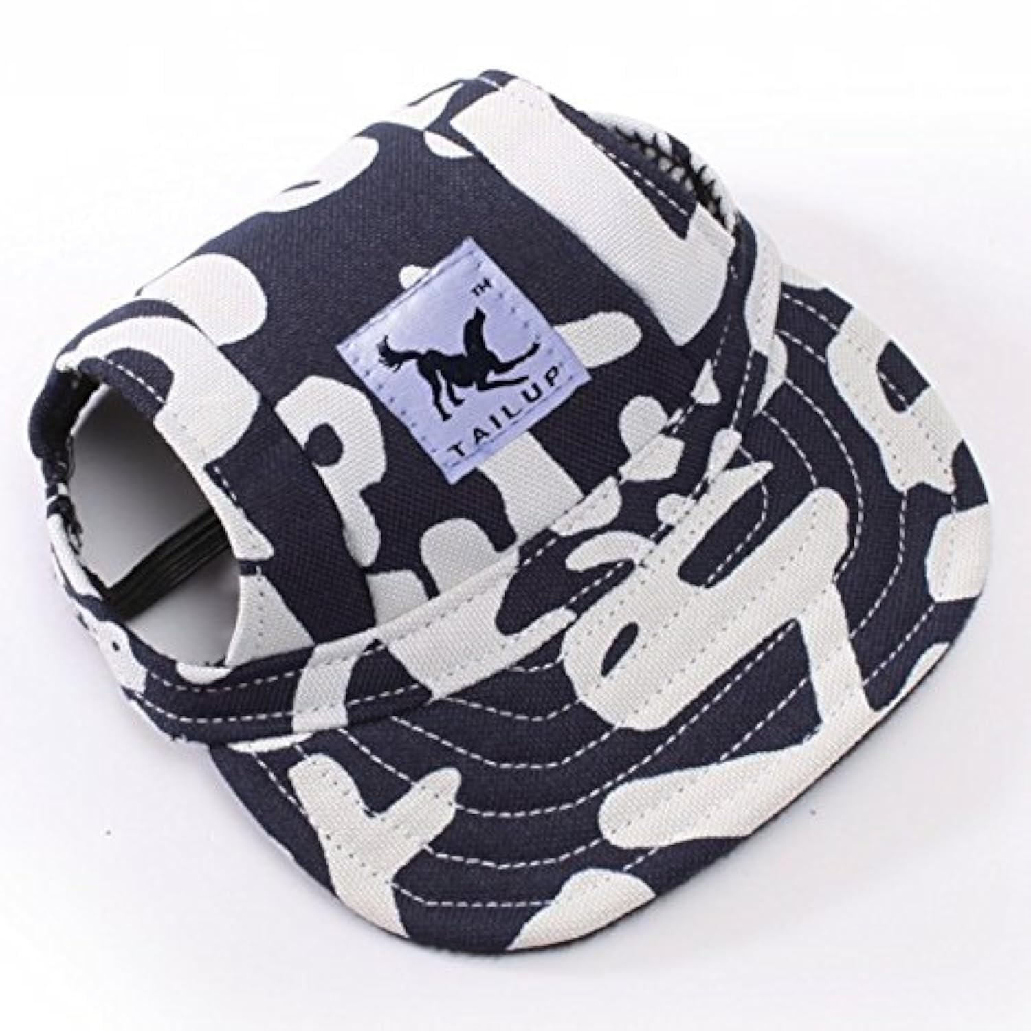 Leconpet Baseball Caps Hats with Neck Strap Adjustable Comfortable Ear Holes for Small Medium and Large Dogs in Outdoor Sun Protection (M, Blue Letters)