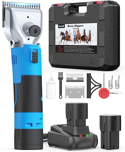 oneisall Cordless Horse Clippers 2 Batteries Heavy Duty Detachable Blade Pony