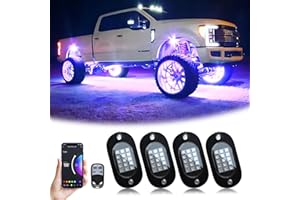 YiLaie RGB LED Rock Lights, 60 LEDs High Brightness Multifunction Neon underglow Kit Waterproof Light with APP/RF Control Multicolor Lights for ATV RZR UTV SUV Off Road Car, DC 12V (4 Pods)