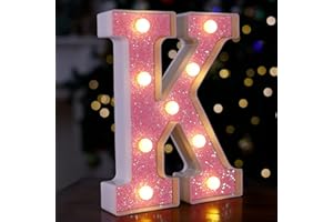 TRONSBOO LED Letter Lights Pink Glitter Marquee Letters Light Up Alphabet Letters Sign Battery Powered for Home Party Decoration Night Bar Wedding Birthday Christmas Lamp Girls Gift - Letter K
