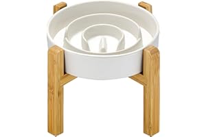 MOPANG Ceramic Slow Feeder Dog Bowls Elevated, 2.0 Cups Slow Feeder for Medium and Large Dogs, Puzzle Maze Bowl to Slow Down Eating, 30oz, 8in, White