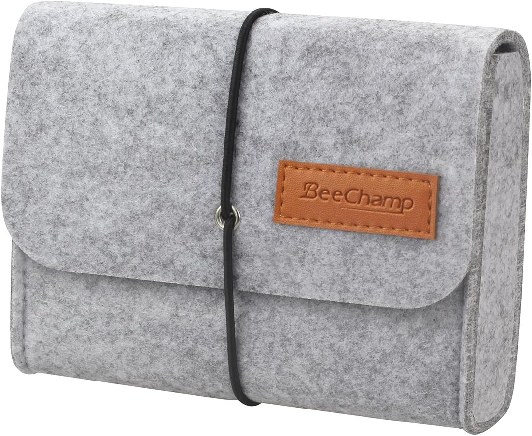 BeeChamp Accessory Organizer Bag Travel Felt Pouch for Hard Drive SSD Power Bank - 6.5in (Light Grey)