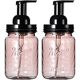 Amolliar Plastic Foaming Soap Dispenser with Pump Lid, 16Oz Refillable Foam Hand Soap Dispenser Set, Clear Dish Soap Bottles with Waterproof Lable for Farmhouse Kitchen Bathroom (2 Pack, Black)