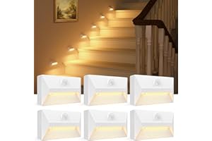 VOLISUN Motion Sensor Stair Light Rechargeable 6 Pack, Night Lights 3 Modes & 3 Color Temperatures, Magnetic Rechargeable Stick-On Lights for Stairs, Hallway, Cabinet(White)