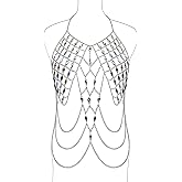 Connie Cloris Womens Sexy One Piece Body Chains Crystal Tassel Bikini Beach Club Body Jewelry