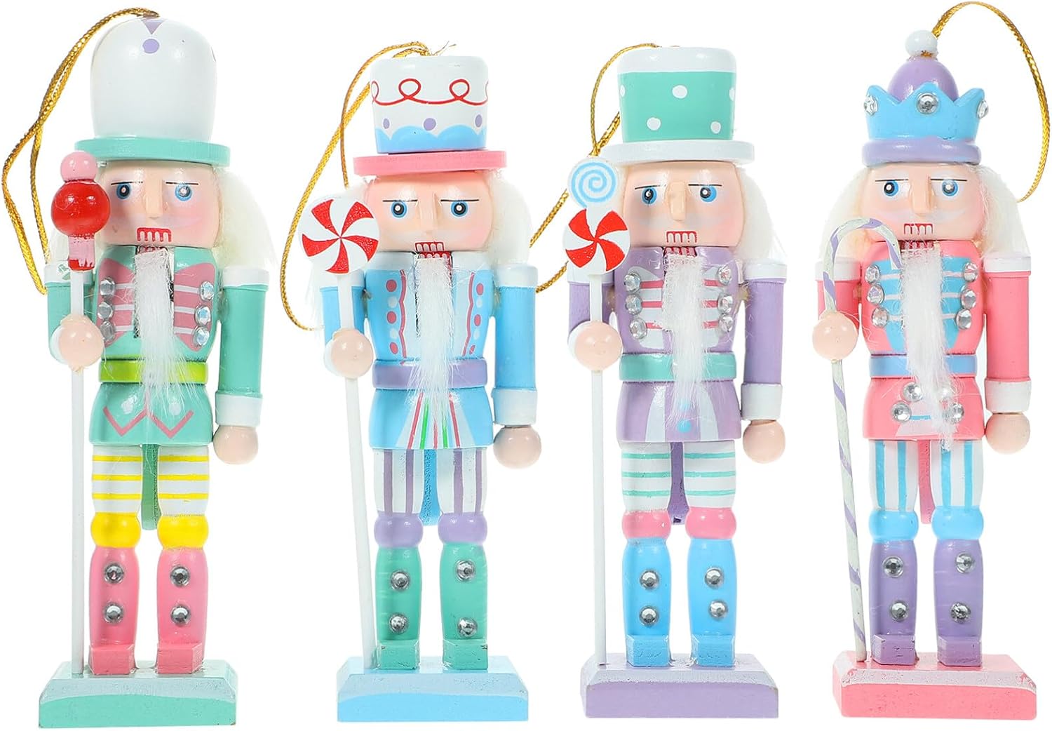 Nutcrackers - Amosfun 4pcs Christmas Nutcrackers Ornaments Set 12cm Candy Wooden Soldier Nutcracker Figurines Pastel Nutcracker Decor for Christmas Tree Party Supply