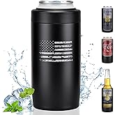 4-in-1 Slim Can Cooler Easy to Hold Insulated Beer Can Holder Double-walled Stainless Steel for All 12 Oz Cans (Black America Flag)