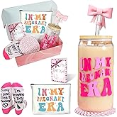 ANOTION In My Pregnant Era Gift Set - Pregnancy Must Haves Mom Iced Coffee Cups, Mothers Day Mug with Straw, New Mom Gifts Mother's Day Card, Mama Birthday Gift, Glass Tumbler Drinking Cup for Mother