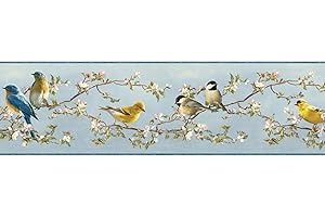 Chesapeake HTM48511B Louise Blue Songbird Portrait Wallpaper Border, 7 Sq Ft