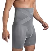 GRESTU Mens Shapewear Tummy Control Boxer Briefs Compression Shorts Slimming Body Shaper, High-Waisted, Long-Legs