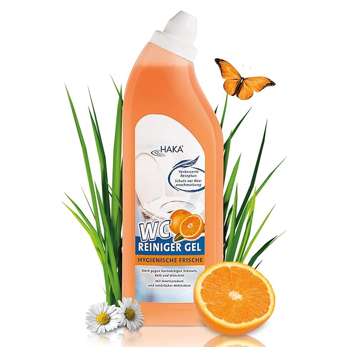 HAKA WC Reiniger Gel Orange I 740 ml I Effektiv Urinstein entfernen I Toilettenreiniger gegen Kalk & Schmutz mit natürlicher 