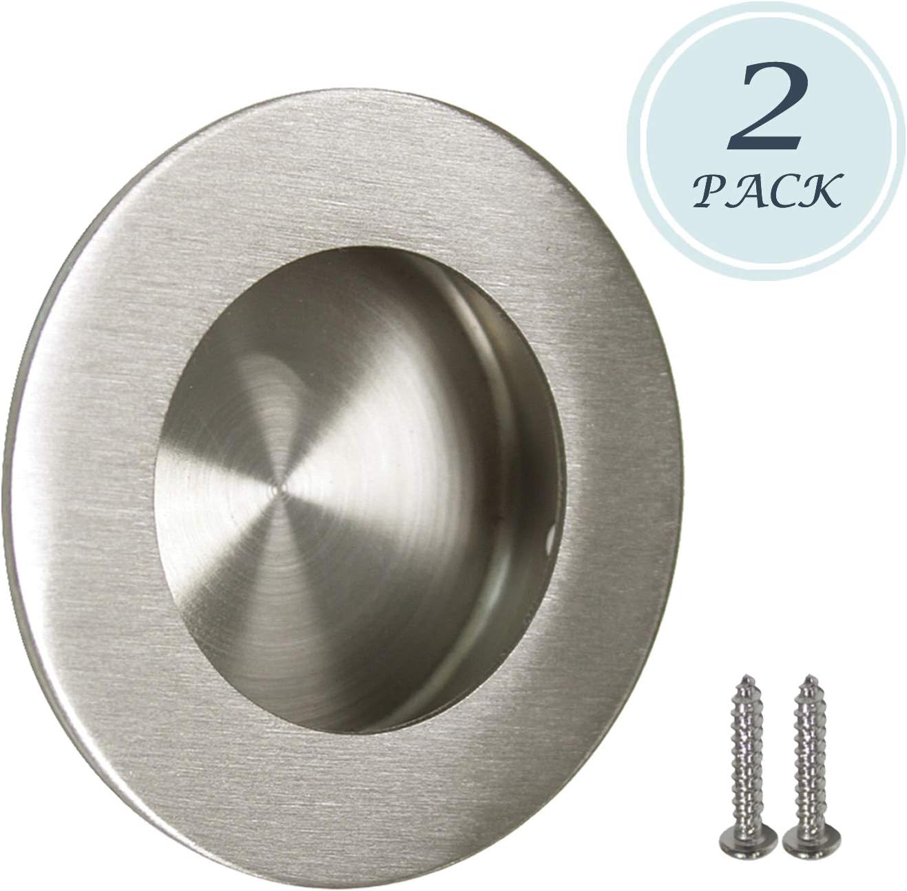 2 Pack Brushed Satin Nickel Stainless Steel Door Handle Flush Recessed