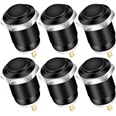 DaierTek 6pcs 12V Momentary Push Button Switch Waterproof Black Metal 12mm 1/2'' Small Round Power Pushbutton 2 Pin Push ON