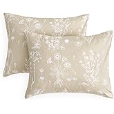 Wake In Cloud - Floral Pillow Cases, Botanical Flower Cottagecore Pattern Printed, Set of 2 Soft Pillowcases Pillow Shams Covers, Tan, Standard Size 20x26 Inches