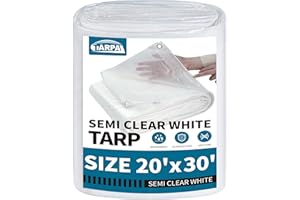 TARPAL 20'x30' Semi Clear White Tarp Waterproof Green House Cover with Grommets 7.5mil Clear Poly tarps for Gardening,Farm, Garden,Chicken Coops，Outdoor