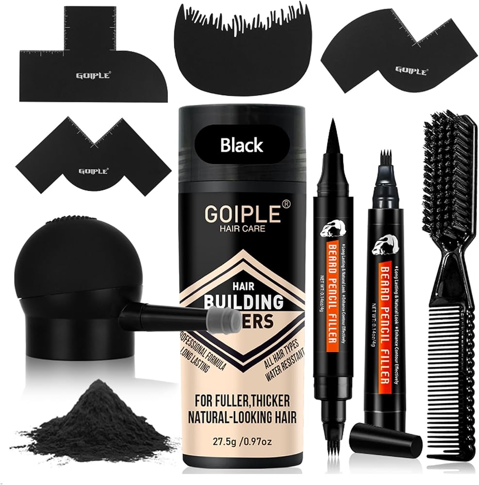Beard Pencil Filler for Man Water Proof Beard Pen & Beard Brush Long Lasting Coverage Natural Finish - Black Hair Fiber Enhan